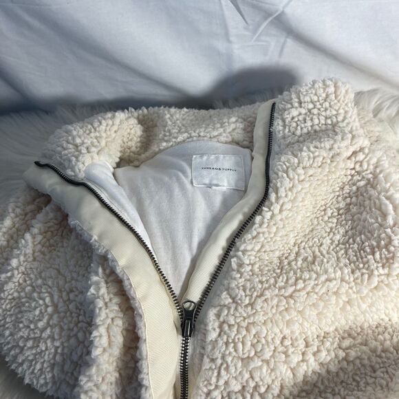 Thread & Suplly Cream Cozy Plush Zip Front Jacket Sz M - Picture 3 of 6